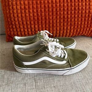 Vans Olive Green Canvas Low-Top Sneakers with White Stripe